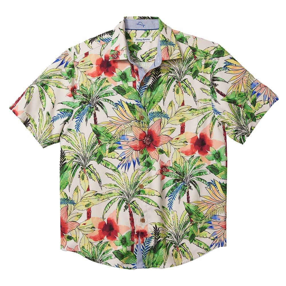 Tommy Bahama IslandZone Mens Tropical Floral Palm Print Silk Blend Shirt XL NEW